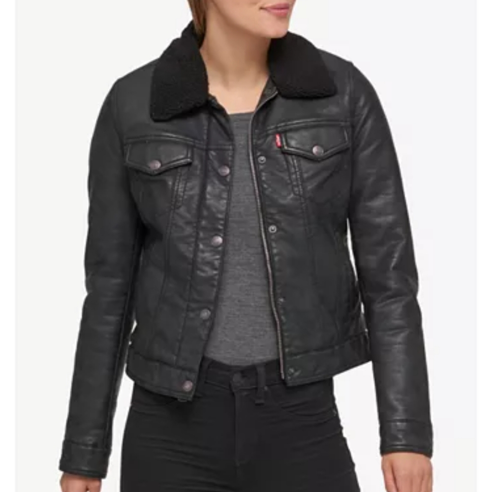 Levi's Jacket black Vegan leather sherpa Trucker